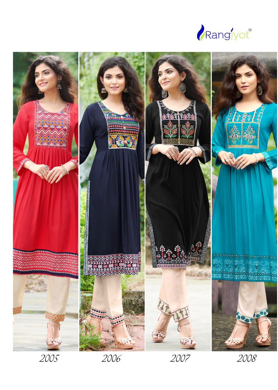 Rangjyot Maria 1 Ethnic Wear Rayon Designer Latest Kurti With Bottom Collection
